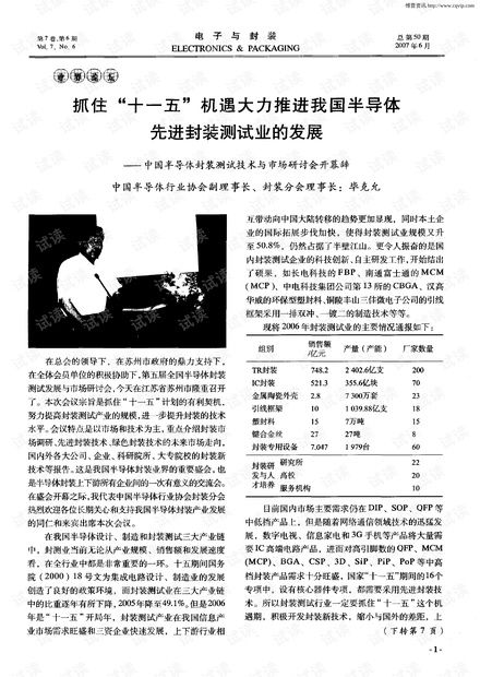 抓住 十一五 机遇大力推进我国半导体先进封装测试业的发展 中国半导体封装测试技术与市场研讨会开幕辞.pdf资源 csdn文库